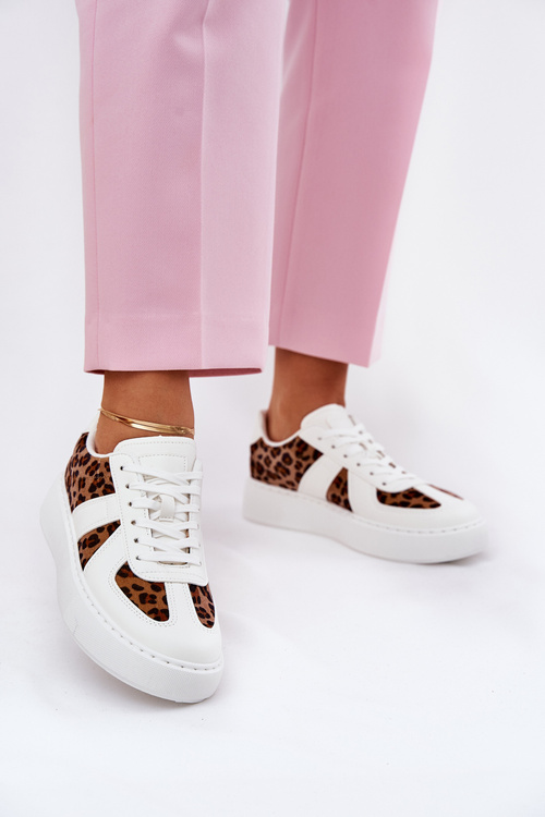 Sneakersy Damskie Z Panterką Na Platformie Białe Nativira