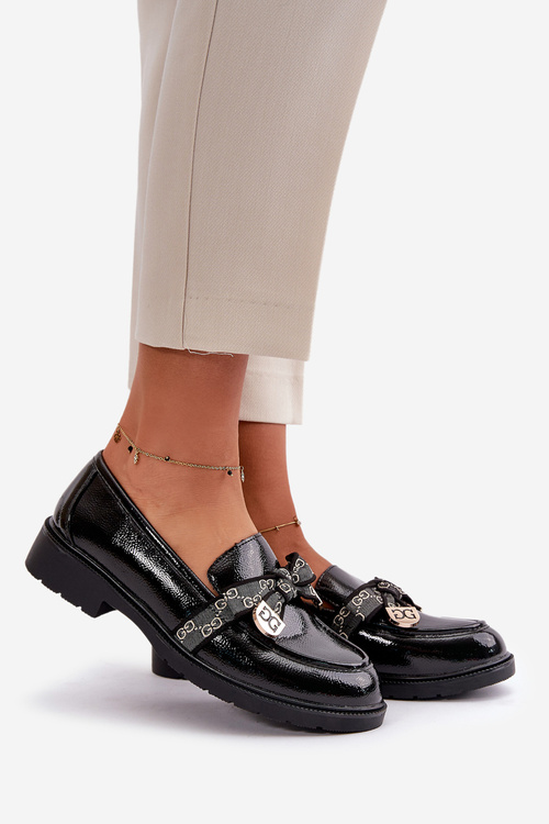 Lakierowane Damskie Mokasyny Z Kokardą S.Barski HY42-331A Czarne