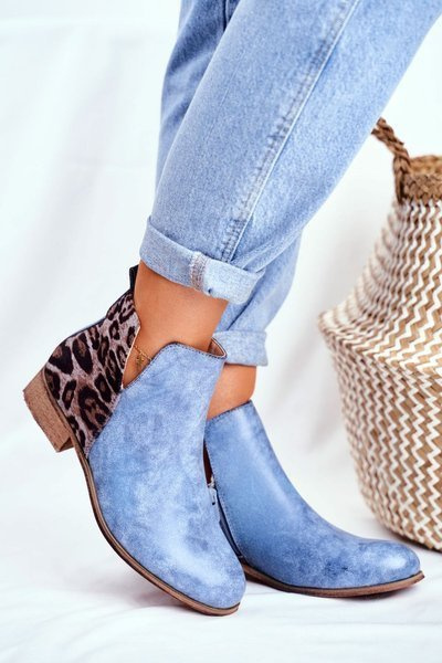 Botki Damskie Płaski Obcas Wiosenne Niebieskie Viva