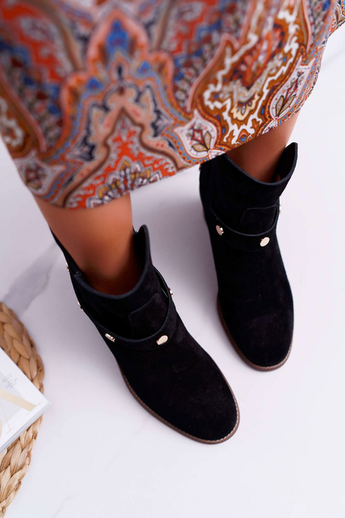 Botki Damskie Laura Messi 1890 Skóra Zamsz Czarne Darmah