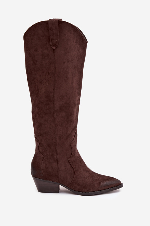 Eko Zamszowe Kozaki Kowbojki Damskie Na Obcasie Czekoladowe Jenaya