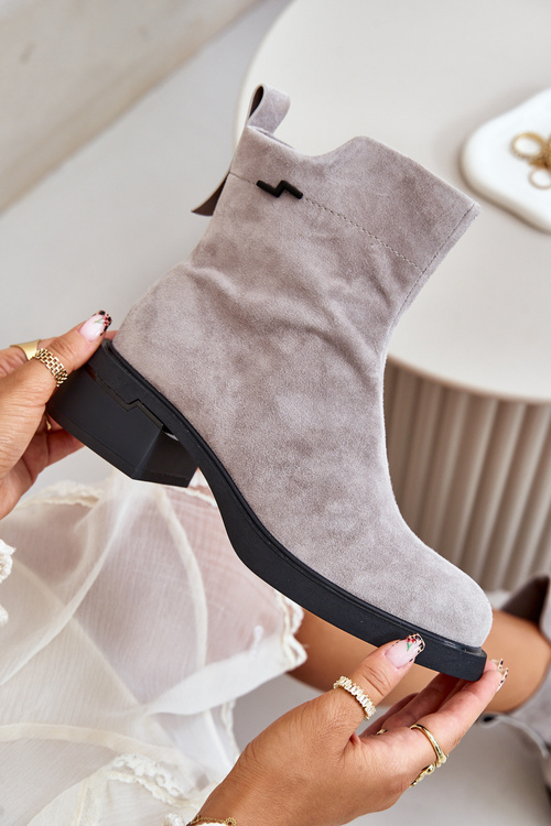 Ocieplane Botki Damskie Z Naturalnego Zamszu Na Zamek Szare Vinceza 66696