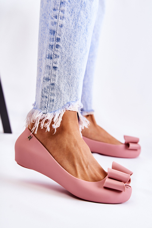 Damskie Gumowe Baleriny Z Kokardą Różowe Florret