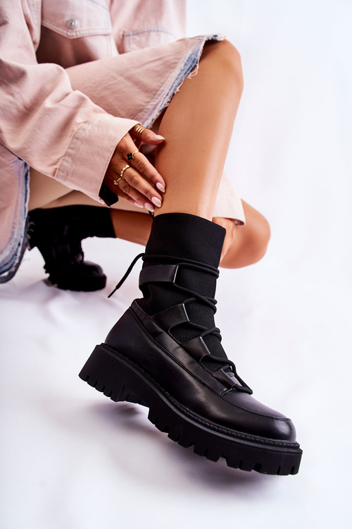 Damskie Botki Workery Ze Skarpetą Czarne Fallor