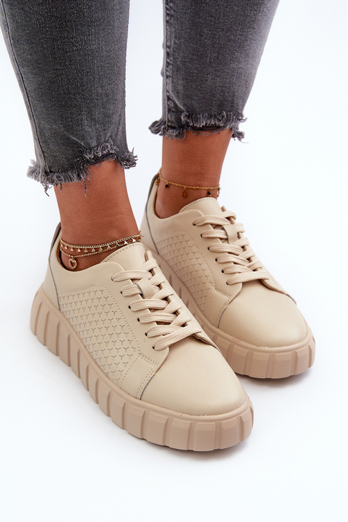 Skórzane Sneakersy Damskie Na Platformie Beżowe Eselmarie