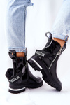 Skórzane Lakierowane Botki Z Suwakiem Czarne Cortona