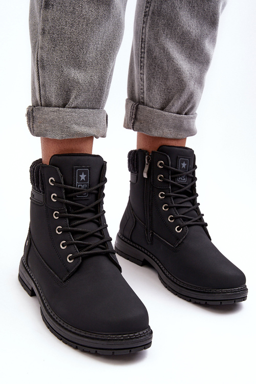 Damskie Skórzane Trapery Ocieplane Czarne Katalis