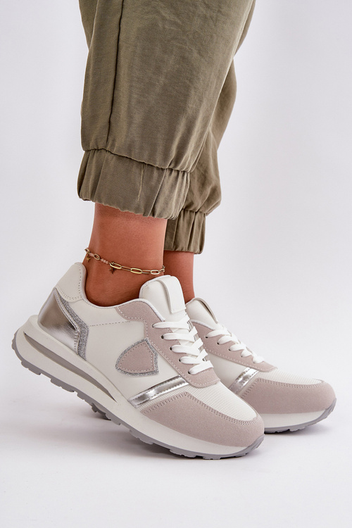 Sneakersy Damskie Z Brokatem Białe Velaniela