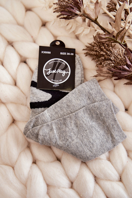 Damskie Bawełniane Skarpetki Czarny Wzór Szare