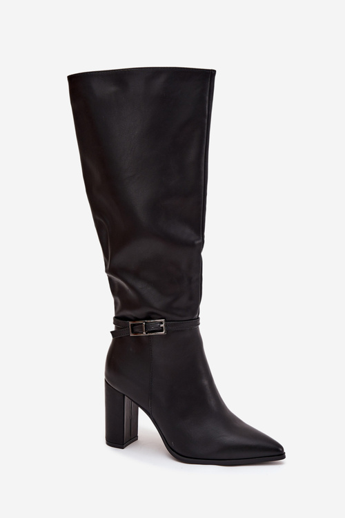 Kozaki Damskie Ocieplane Na Słupku Z Klamrą Czarne Fionelle