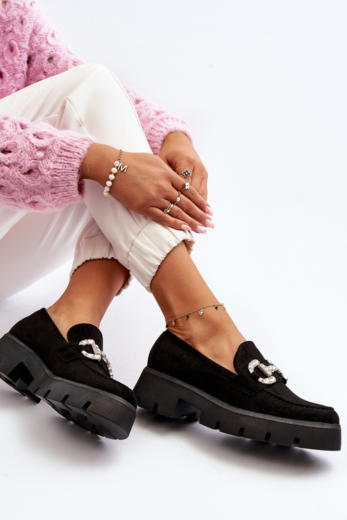 Damskie Mokasyny Z Ozdobą Czarne Ellise