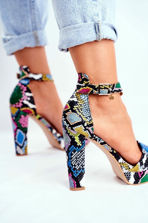 Sandały Damskie Na Słupku Kolorowe Wężowe Figaro