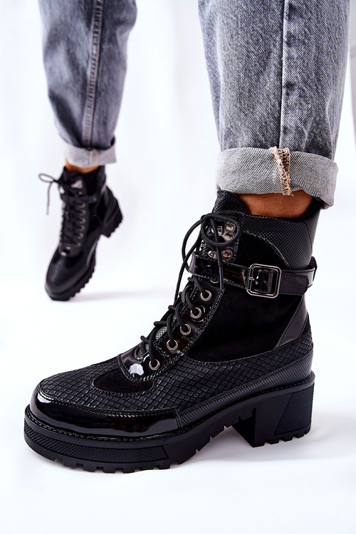 Botki Workery Z Klamrą Czarne Devera