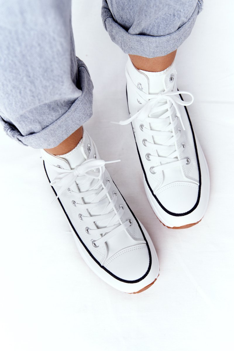 Skórzane Trampki Na Platformie Białe Coachella | Bugo.pl > buty damskie