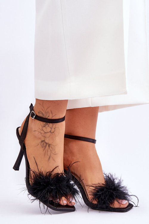 Damskie Sandały Z Piórkami Czarne Tiffany
