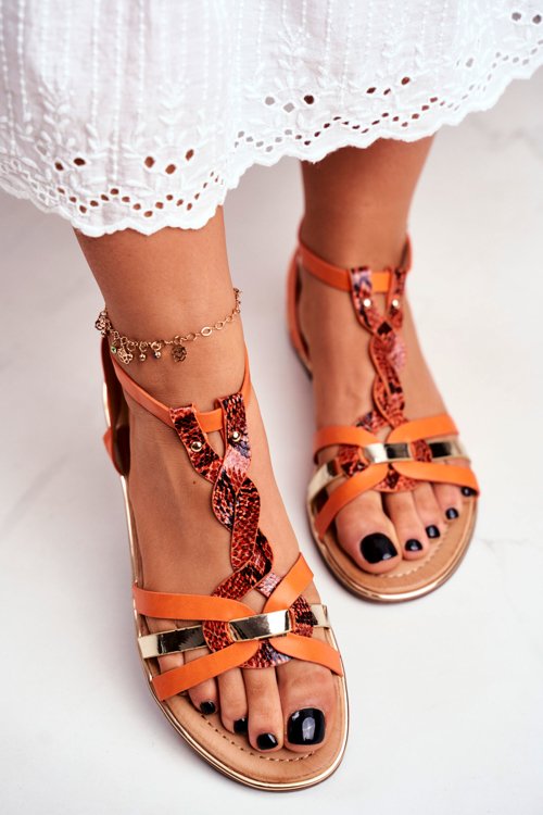 Eleganckie Sandały Z Wężowym Wzorem Pomarańczowe Brooke