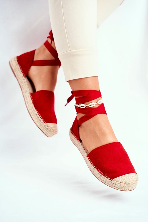 Espadryle Damskie Wiązane Lniane Czerwone Bonjour