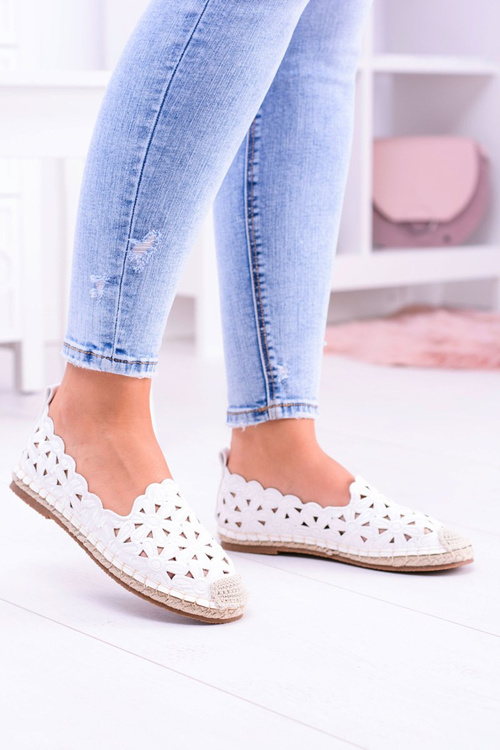 Lu Boo Damskie Baleriny Białe Espadryle w Kwiaty Macarena