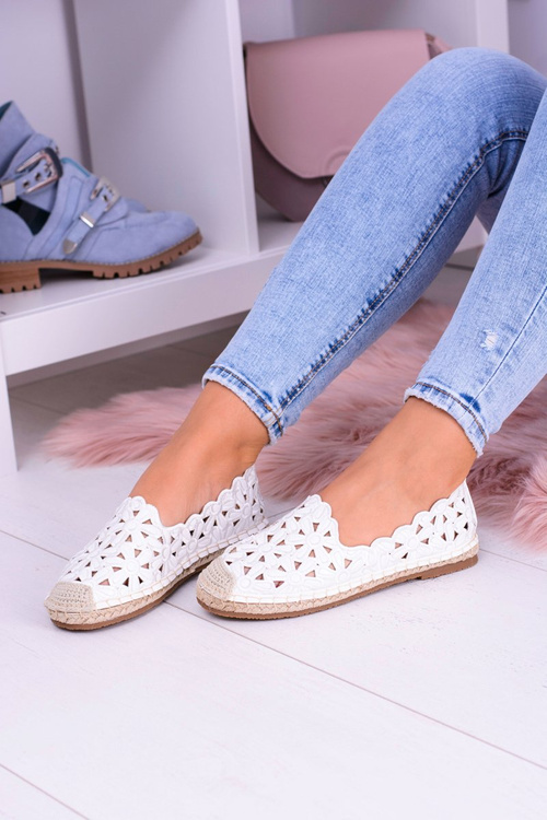Lu Boo Damskie Baleriny Białe Espadryle w Kwiaty Macarena
