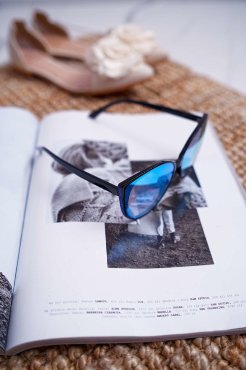 Okulary Przeciwsłoneczne Prius PR-V26 Czarne Niebieskie Szkła Granatowy Brokat