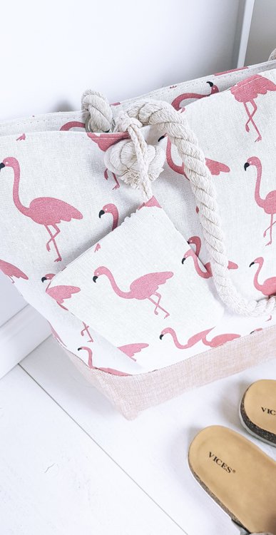 Plażowa Duża Różowa Torebka Torba Damska Flamingi