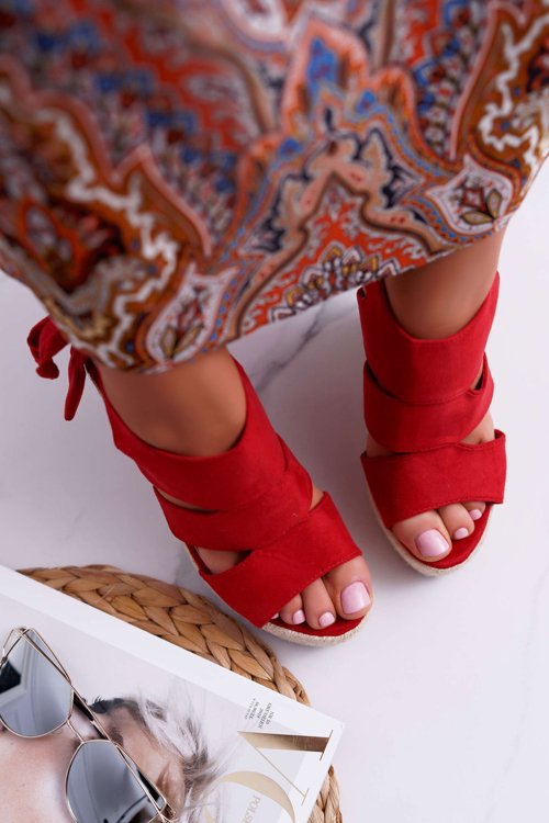 Sandały Damskie Na Koturnie Czerwone Yenga