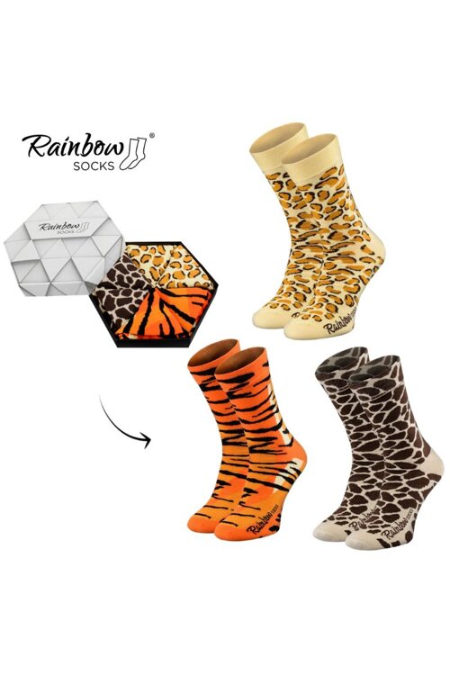 Skarpetki Rainbow Socks W Motywy Dzikich Zwierząt Żyrafa Pantera Tygrys 3 Pary