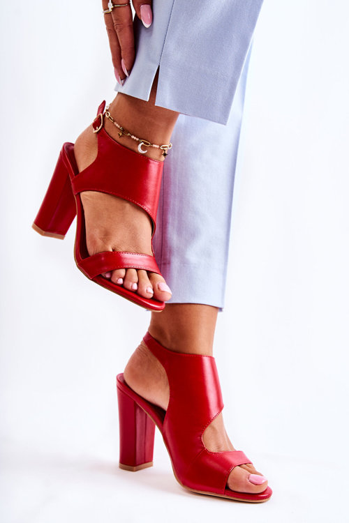 Skórzane Sandały Z Wycięciem Czerwone Maronni