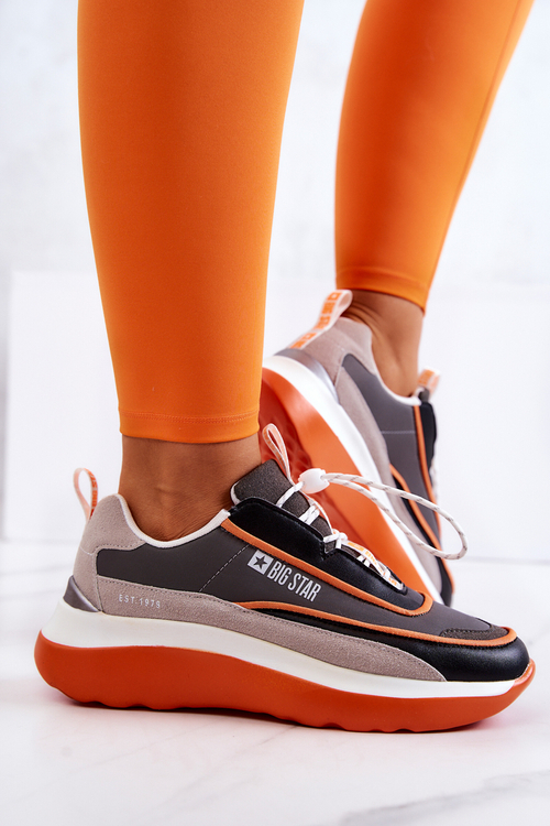 Sportowe Buty Sneakersy Big Star JJ274996 Szaro-Pomarańczowe