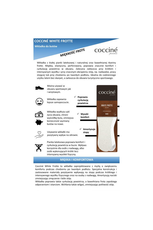 Wkładki Coccine White Frotte bawełniana na lateksowej piance 34-41