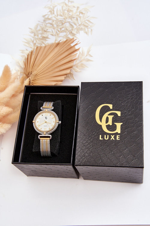 Wodoodporny Damski Zegarek Z Bransoletą Mesh GG Luxe Złoto-Srebrny