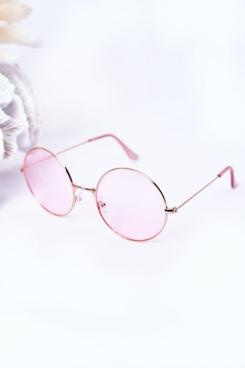 Złote Okulary Lenonki Z Różowymi Szkłami