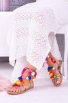Lu Boo | Kolorowe Sandałki Pompony Rzymianki Gladiatorki