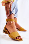 Skórzane Sandały Na Złotym Obcasie Laura Messi 2143 Ciemnożółte